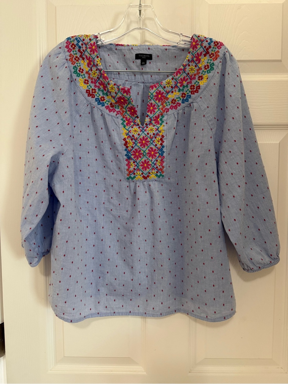 Talbots Light Blue Embroidered Peasant Tunic